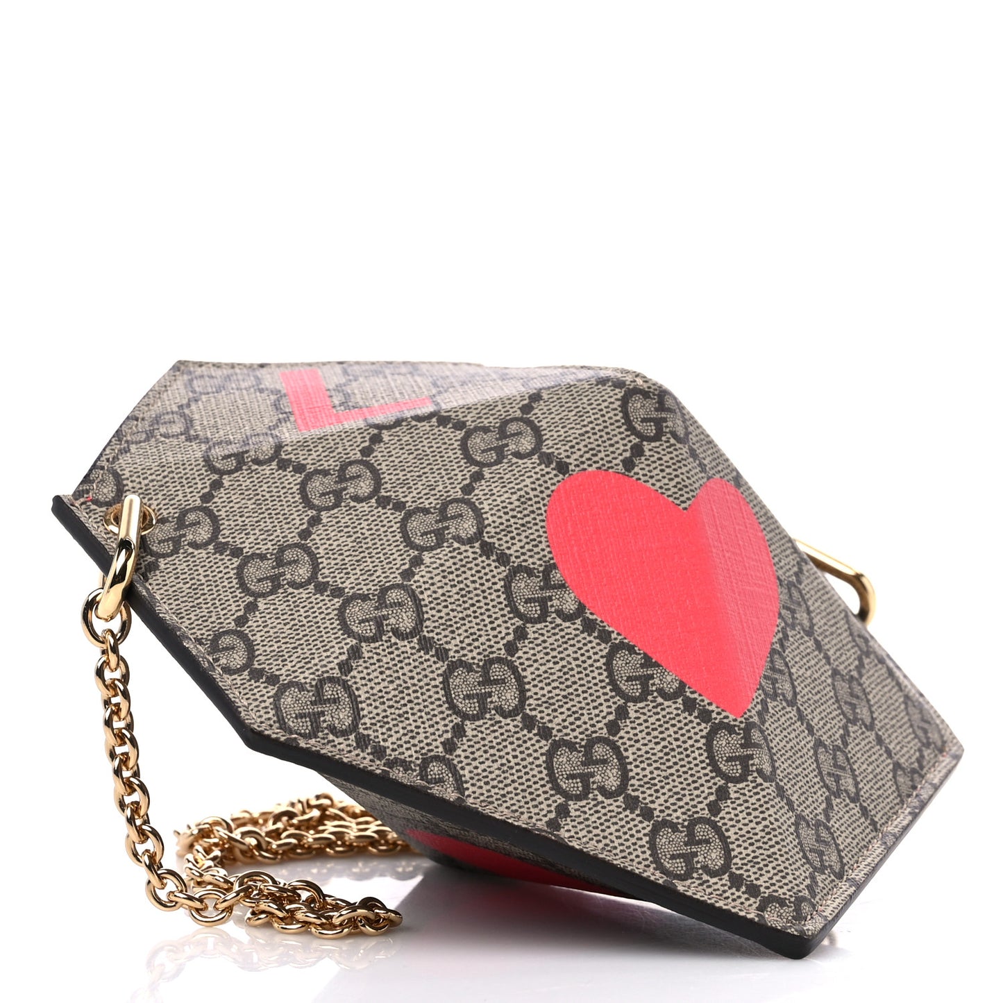 GG Supreme Monogram Love Heart Valentines Day Mini Padlock Heart Bag Beige Ebony New Geranium