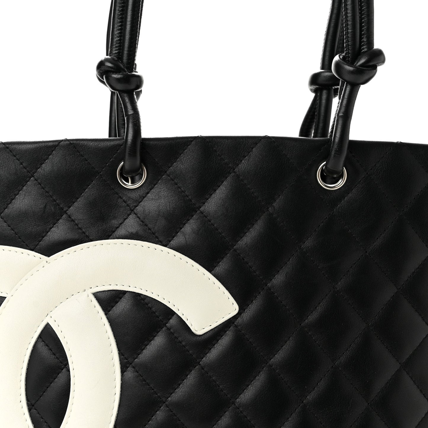 Calfskin Quilted Medium Cambon Tote Black White