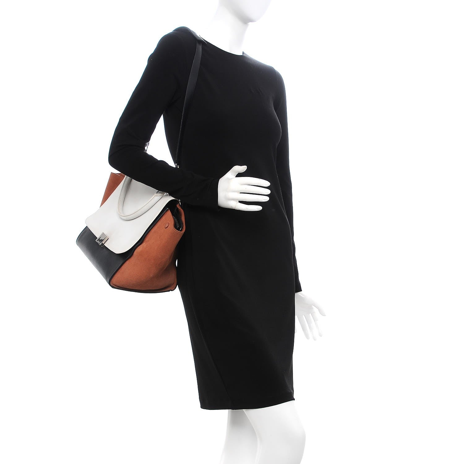 Celine Smooth Calfskin Suede Tri-Color Medium Trapeze White 2 of 7