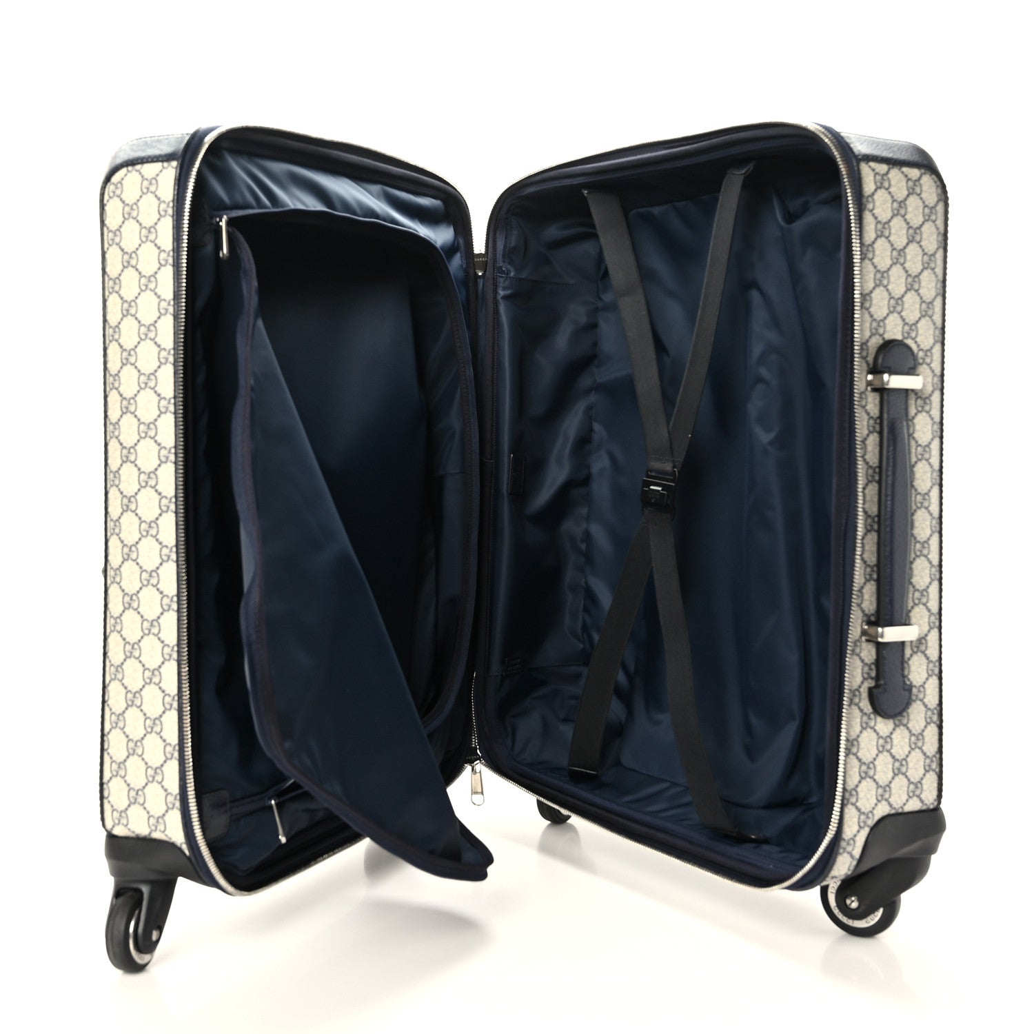 Gucci GG Supreme Monogram Textured Dollar Calfskin Web Small Savoy Cabin Trolley Beige Blue 4 of 9