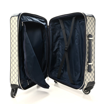Gucci GG Supreme Monogram Textured Dollar Calfskin Web Small Savoy Cabin Trolley Beige Blue 4 of 9