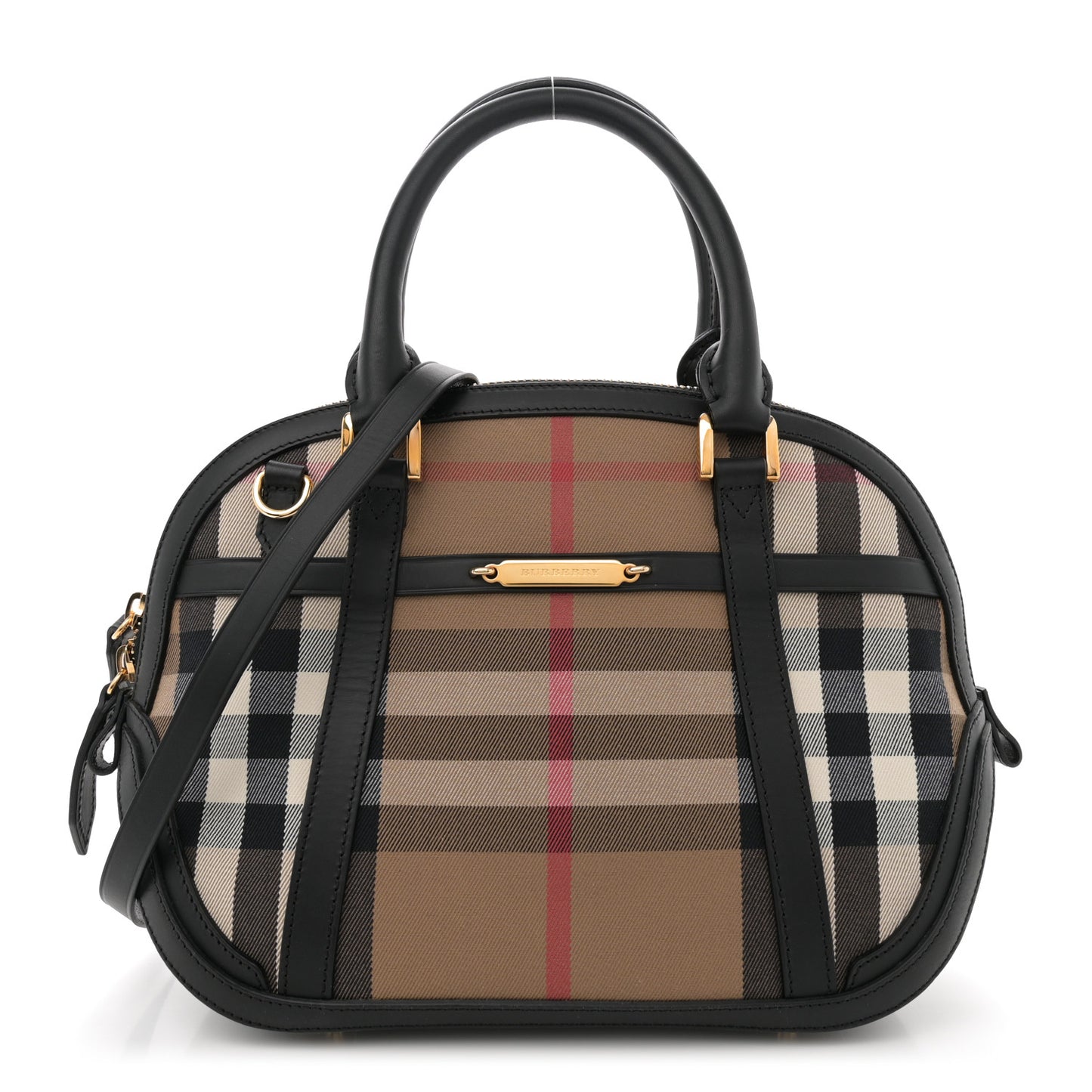Bridle Calfskin House Check Small Orchard Bowling Bag Black