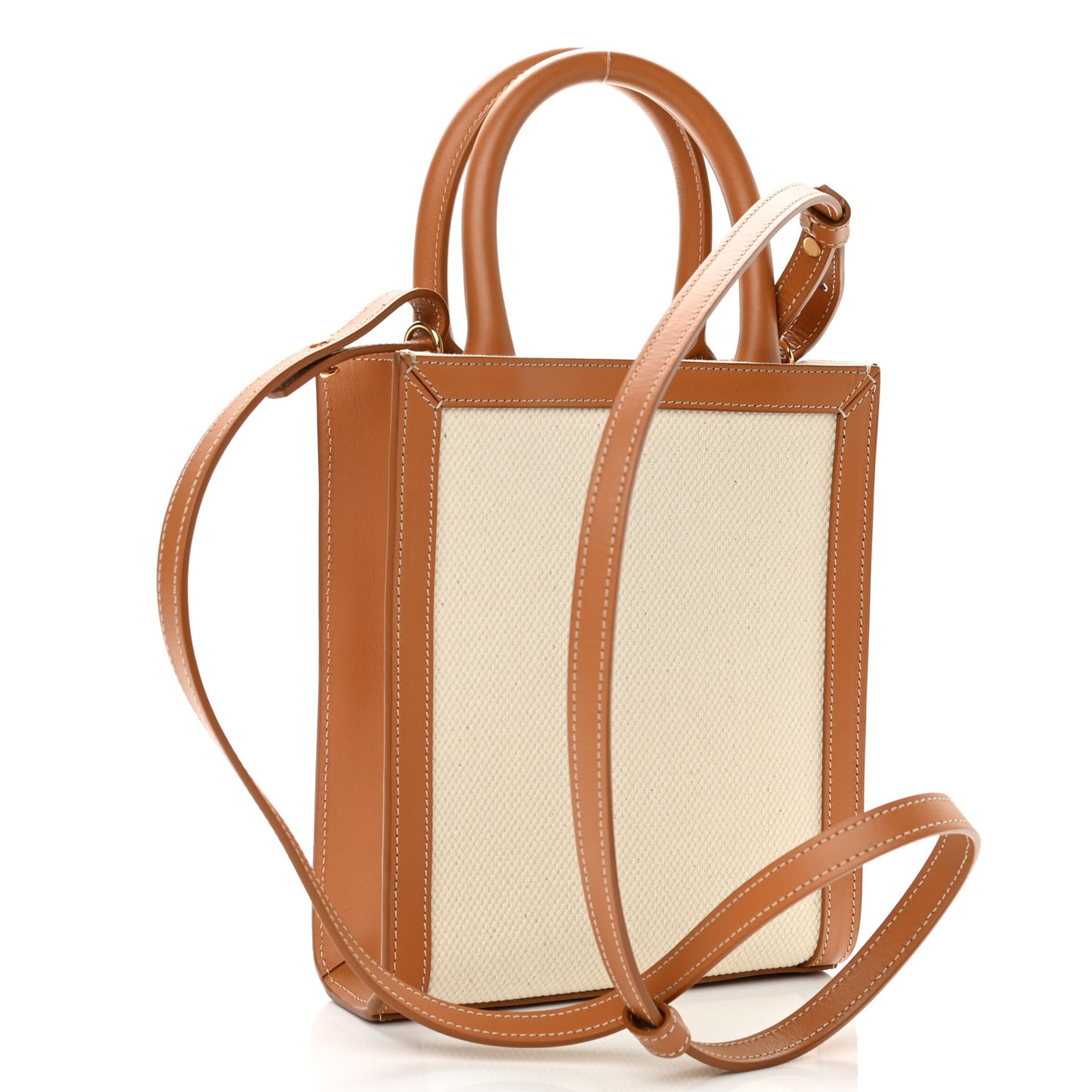 Canvas Calfskin Mini Vertical Cabas Natural Tan