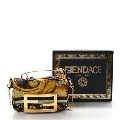 Fendi X VERSACE Silk Fendace FF Baroque Nano Brooch Baguette Charm Black Gold 12 of 12