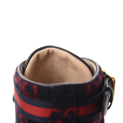Gucci Covered Wool Big GG Monogram Womens Lace Up Combat Ankle Boots 42 Blue Red 7 of 10
