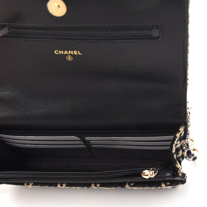 Chanel Tweed Quilted 19 Wallet On Chain WOC Black Beige 5 of 10