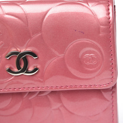 Chanel Patent Embossed Camellia French Wallet Pink 10 of 13