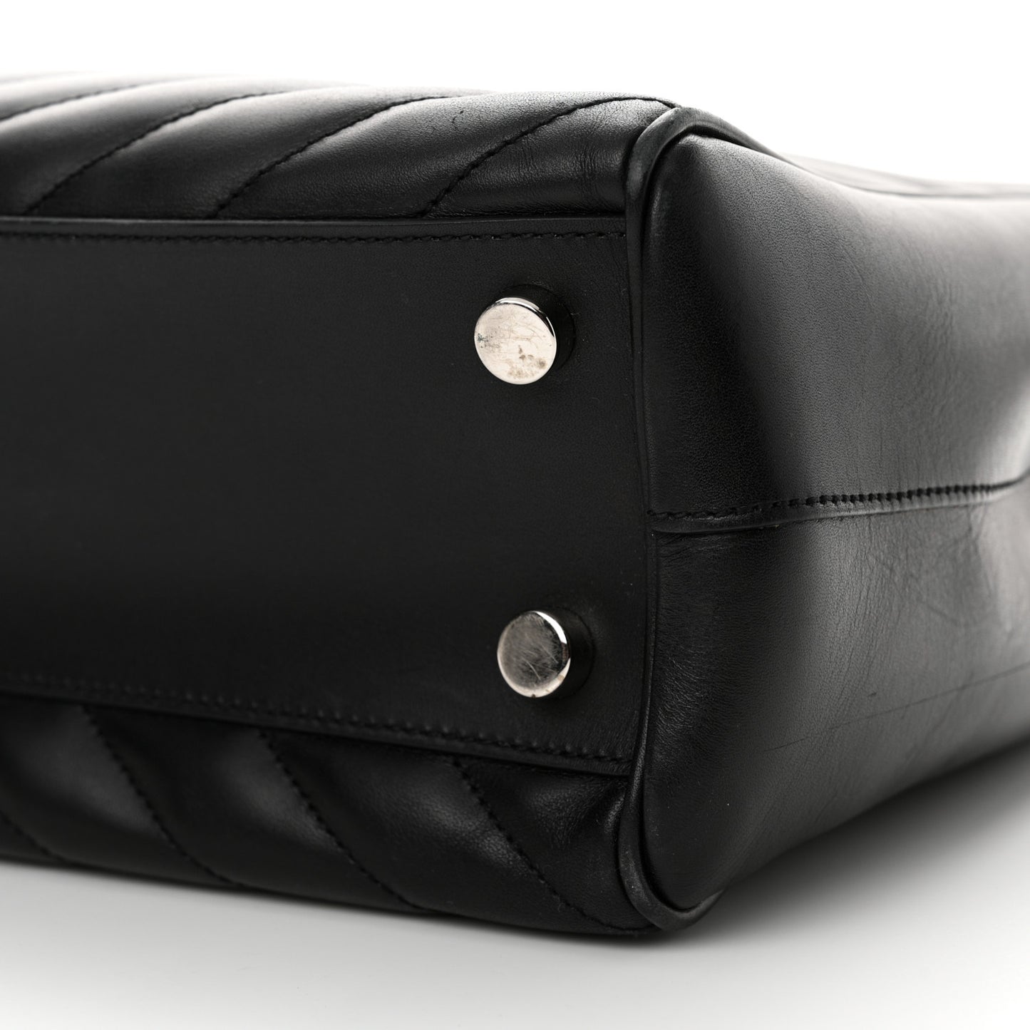 Smooth Calfskin Matelasse Chevron Large Monogram Shopping Bag Black
