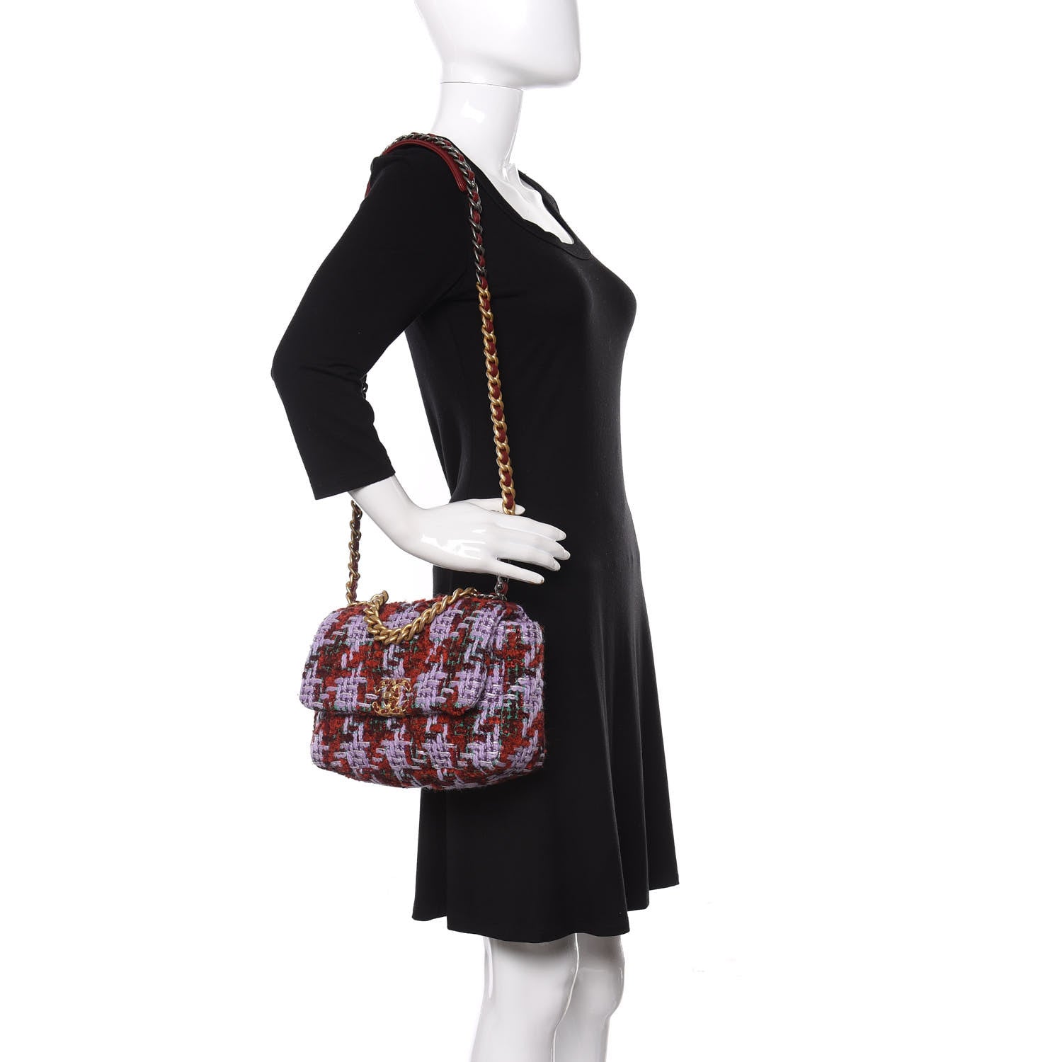 Chanel Tweed Quilted Medium Chanel 19 Flap Red Purple Green 2 of 11