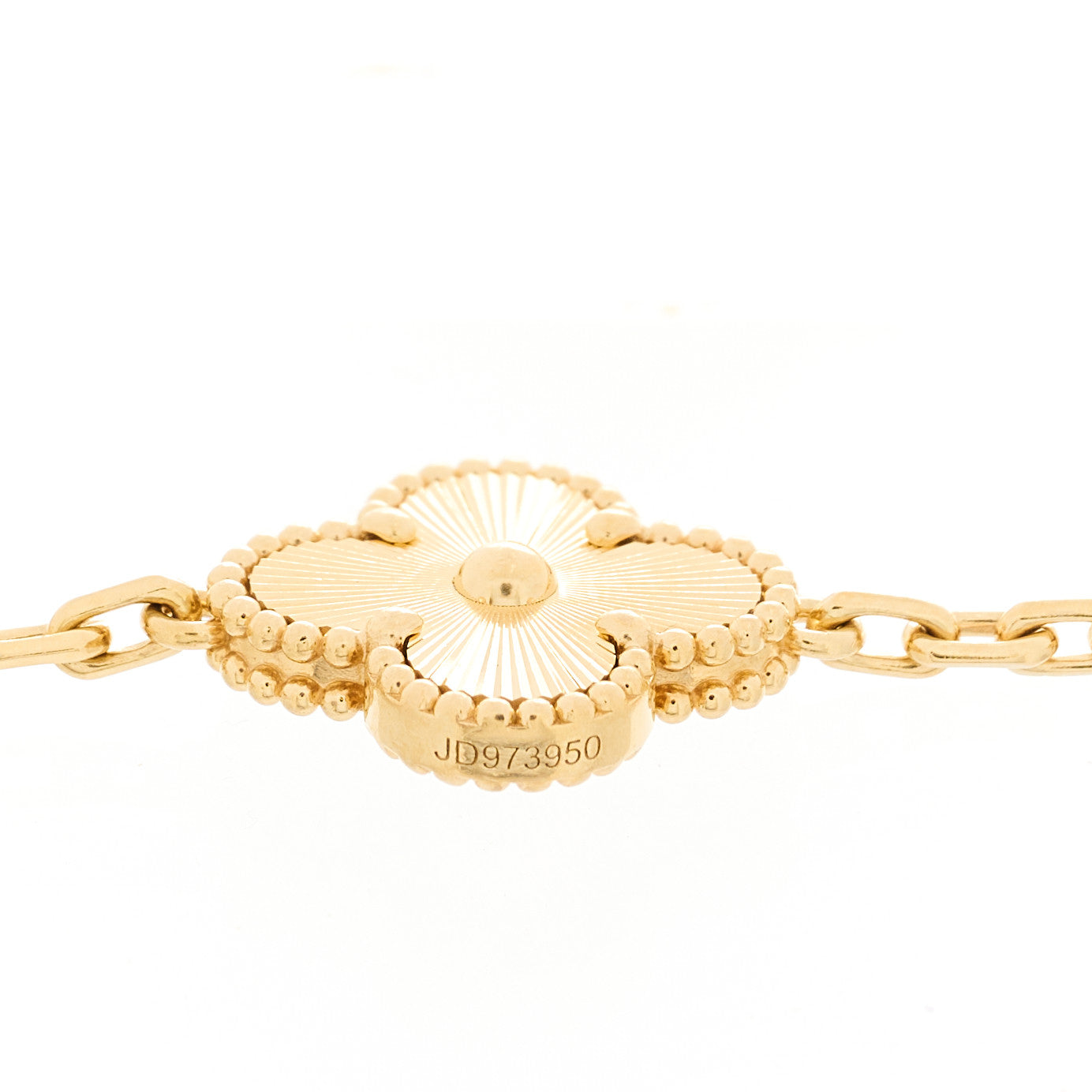 18K Yellow Gold Diamond 5 Motifs Guilloche Vintage Alhambra Bracelet