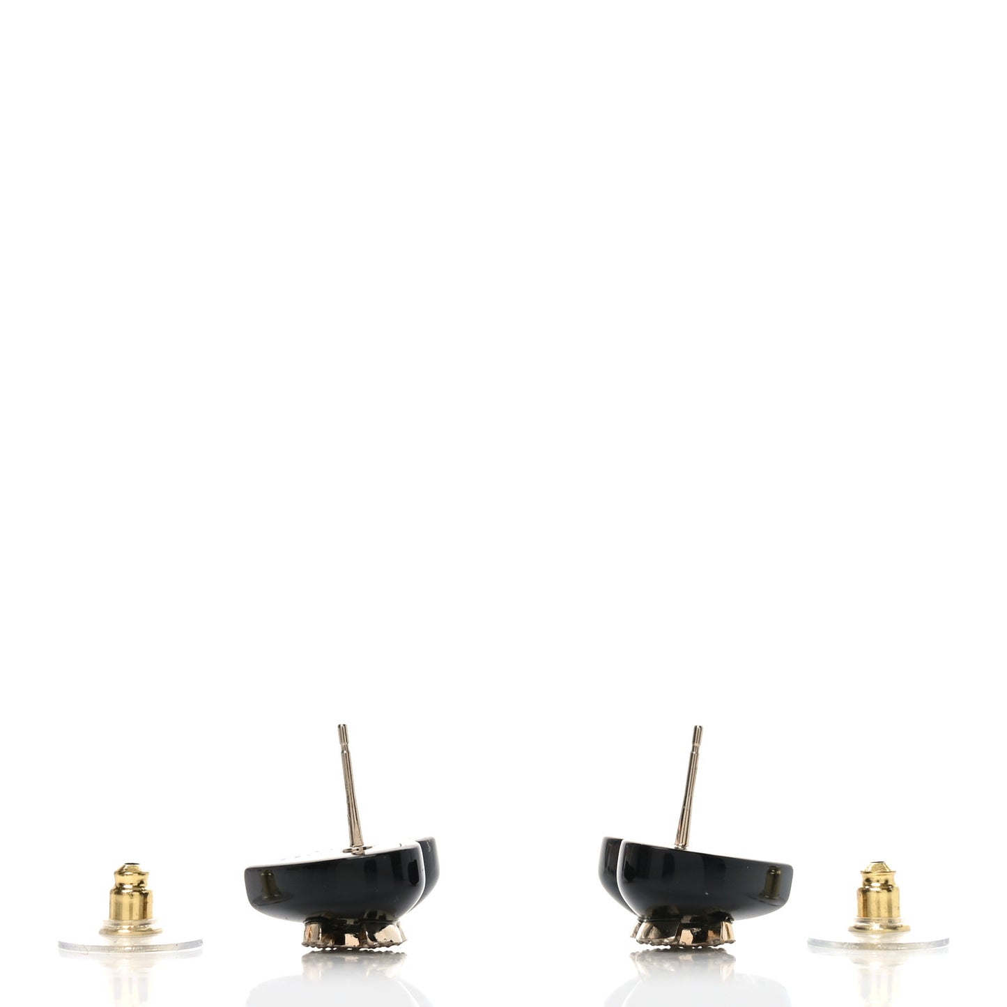Resin Crystal CC Heart Earrings Black Gold