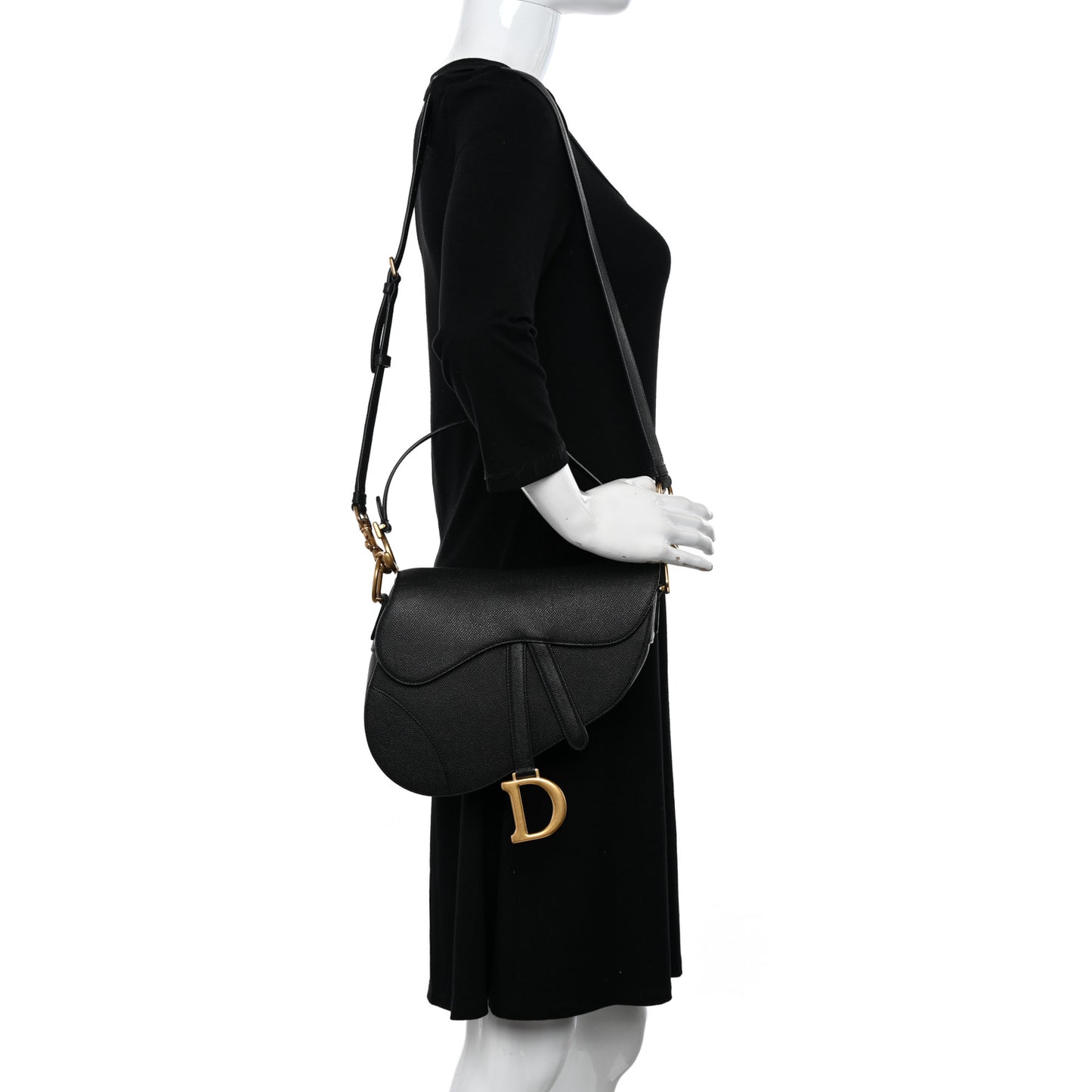 Grained Calfskin Saddle Bag With Strap Black