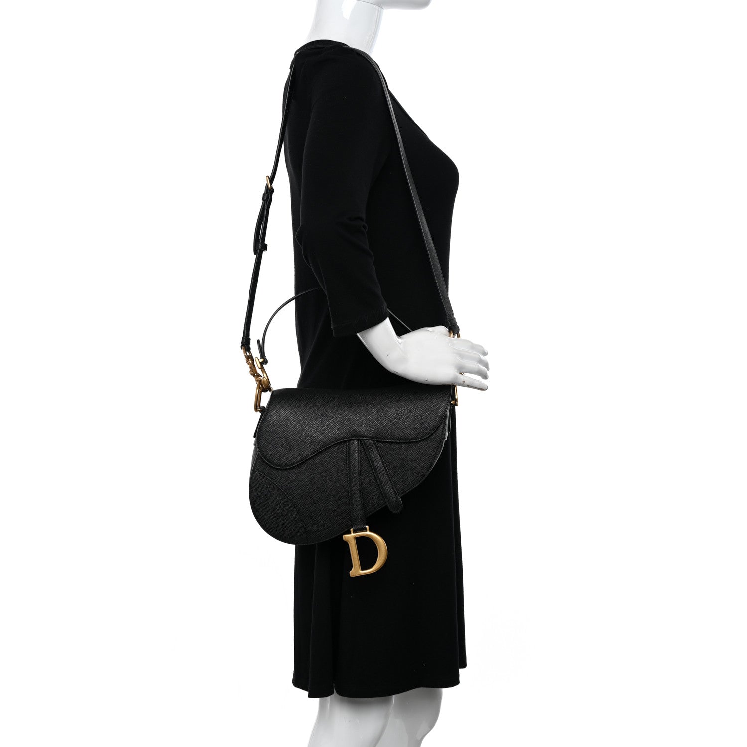 Christian Dior Grained Calfskin Saddle Bag With Strap Black 2 of 10