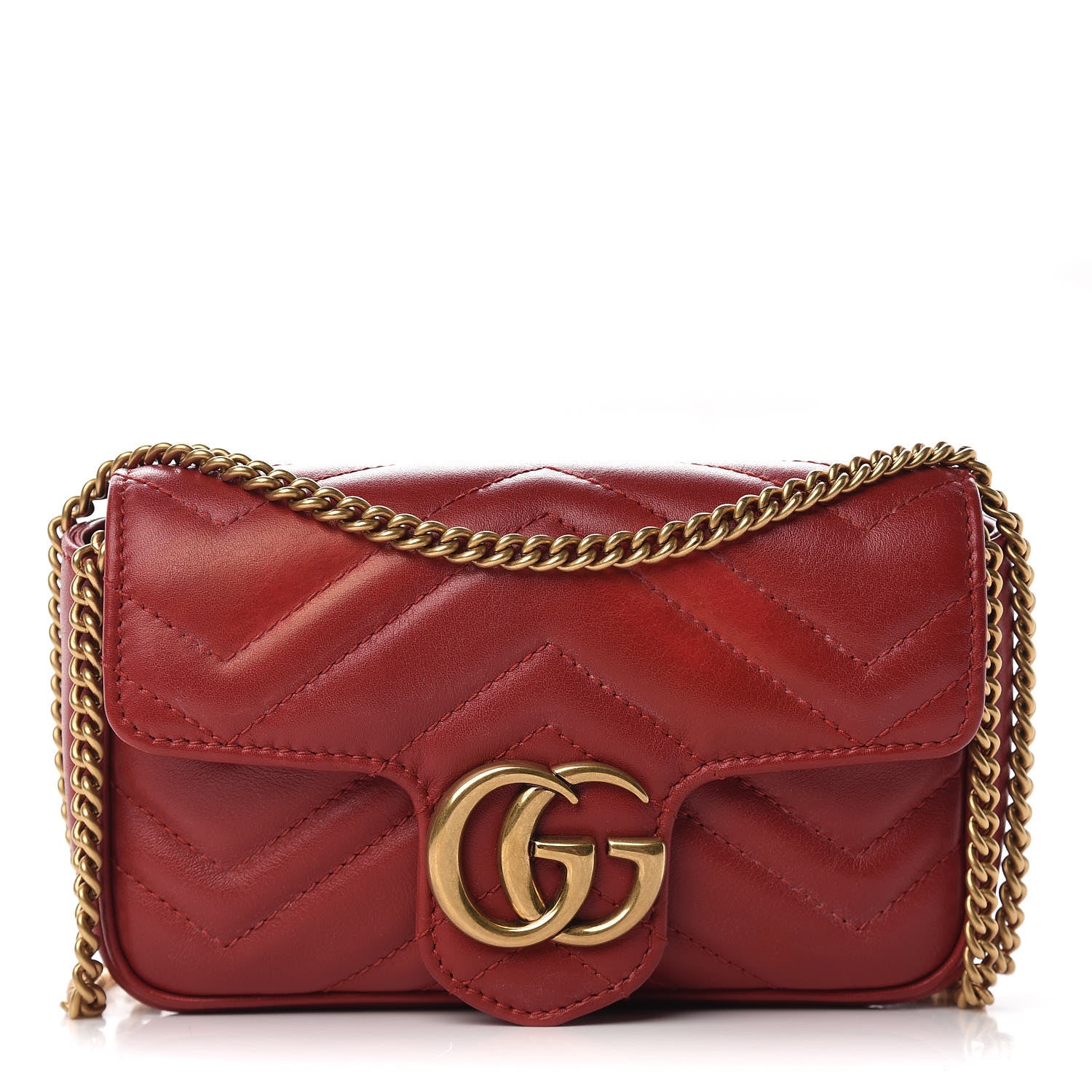 Gucci Calfskin Matelasse Super Mini GG Marmont Shoulder Bag Hibiscus Red 1 of 16