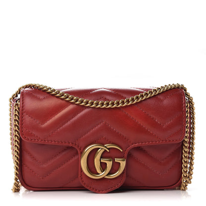 Gucci Calfskin Matelasse Super Mini GG Marmont Shoulder Bag Hibiscus Red 1 of 16