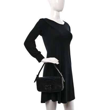 Fendi Crocodile Crystal Baguette Black 2 of 12