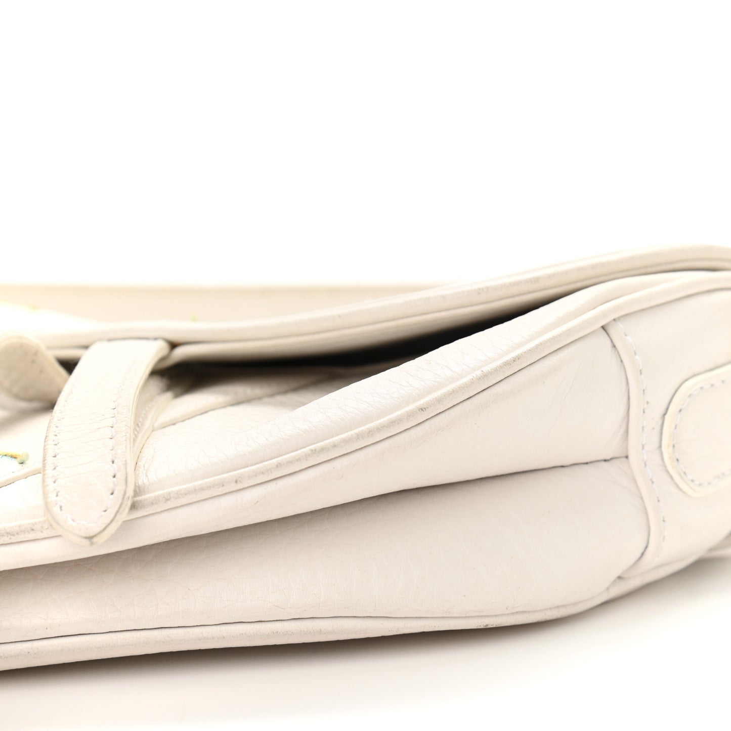 Calfskin Embroidered Romantic Flowers Saddle Bag White