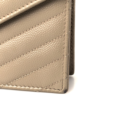 Saint Laurent Grain De Poudre Matelasse Chevron Monogram Envelope Chain Wallet Dark Beige 11 of 13
