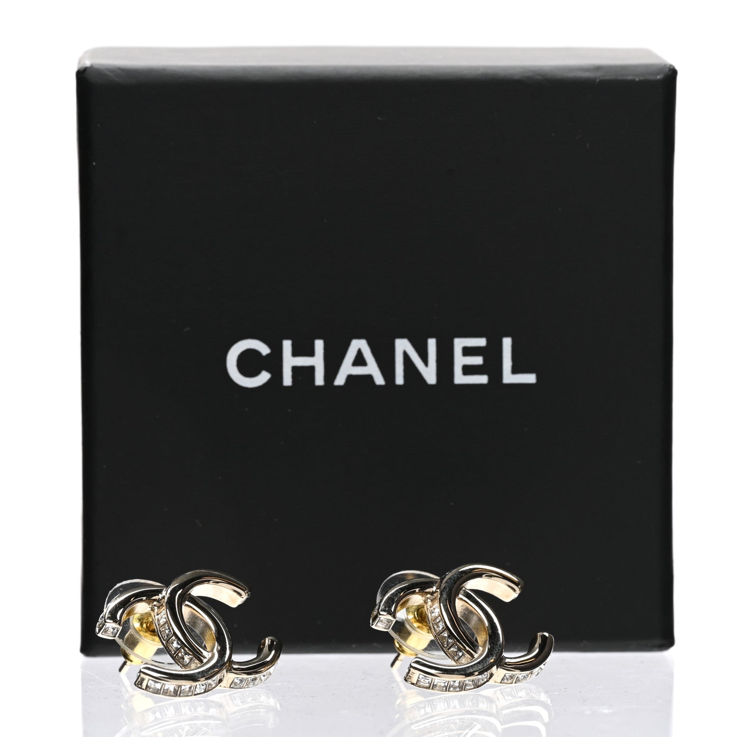 Chanel Metal Baguette Crystal CC Earrings Gold 6 of 6