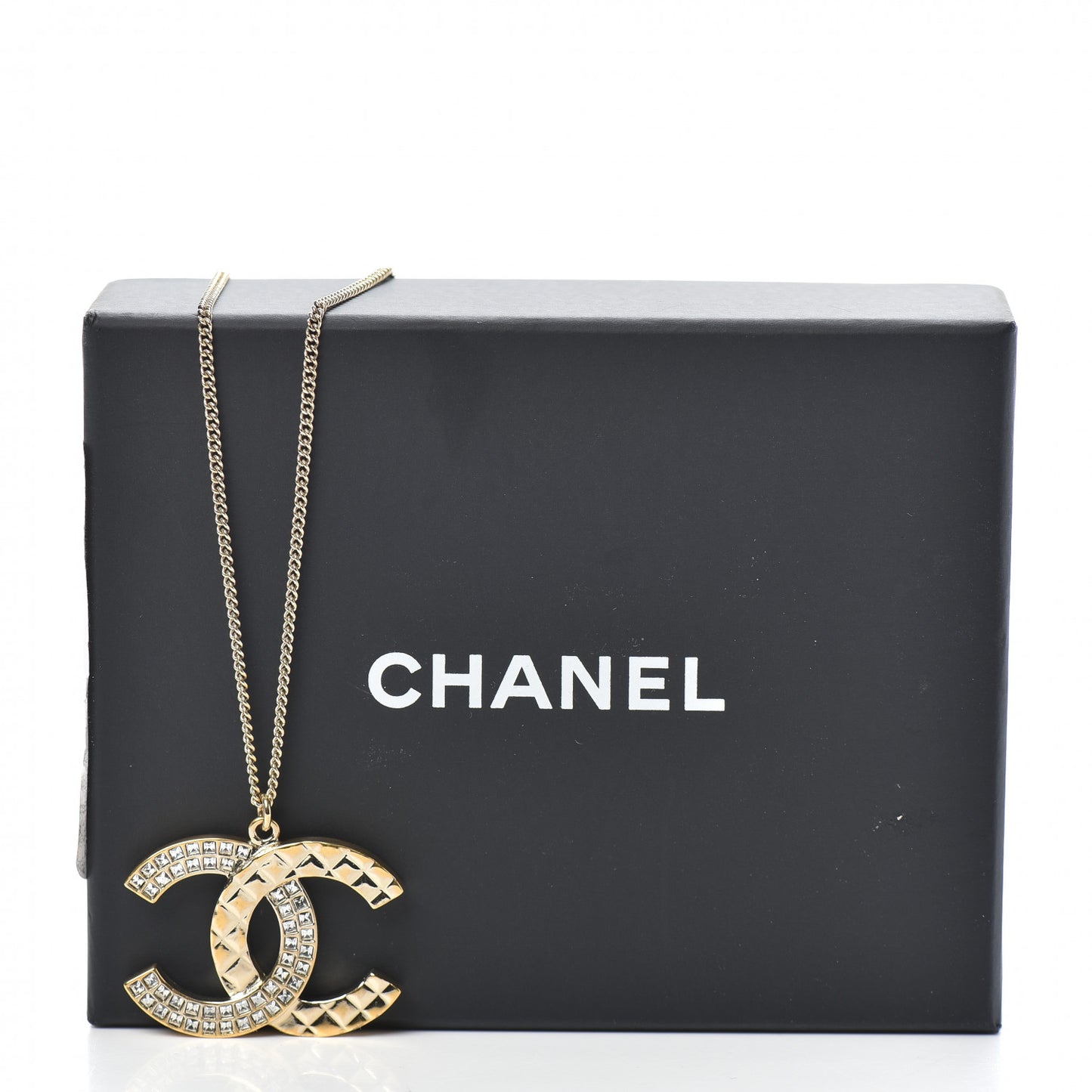 Baguette Crystal Quilted CC Pendant Necklace Gold