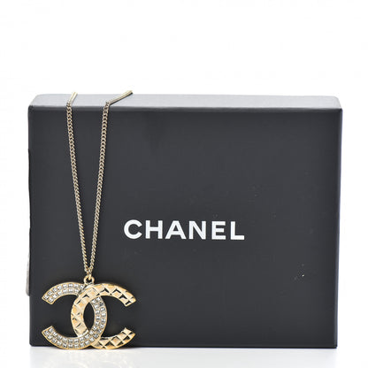 Chanel Baguette Crystal Quilted CC Pendant Necklace Gold 6 of 6