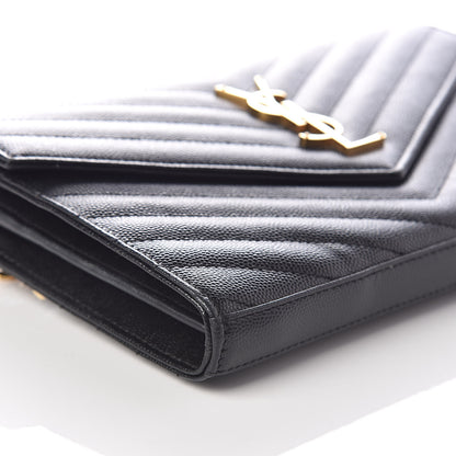 Saint Laurent Grain De Poudre Matelasse Chevron Monogram Chain Wallet Black 7 of 9
