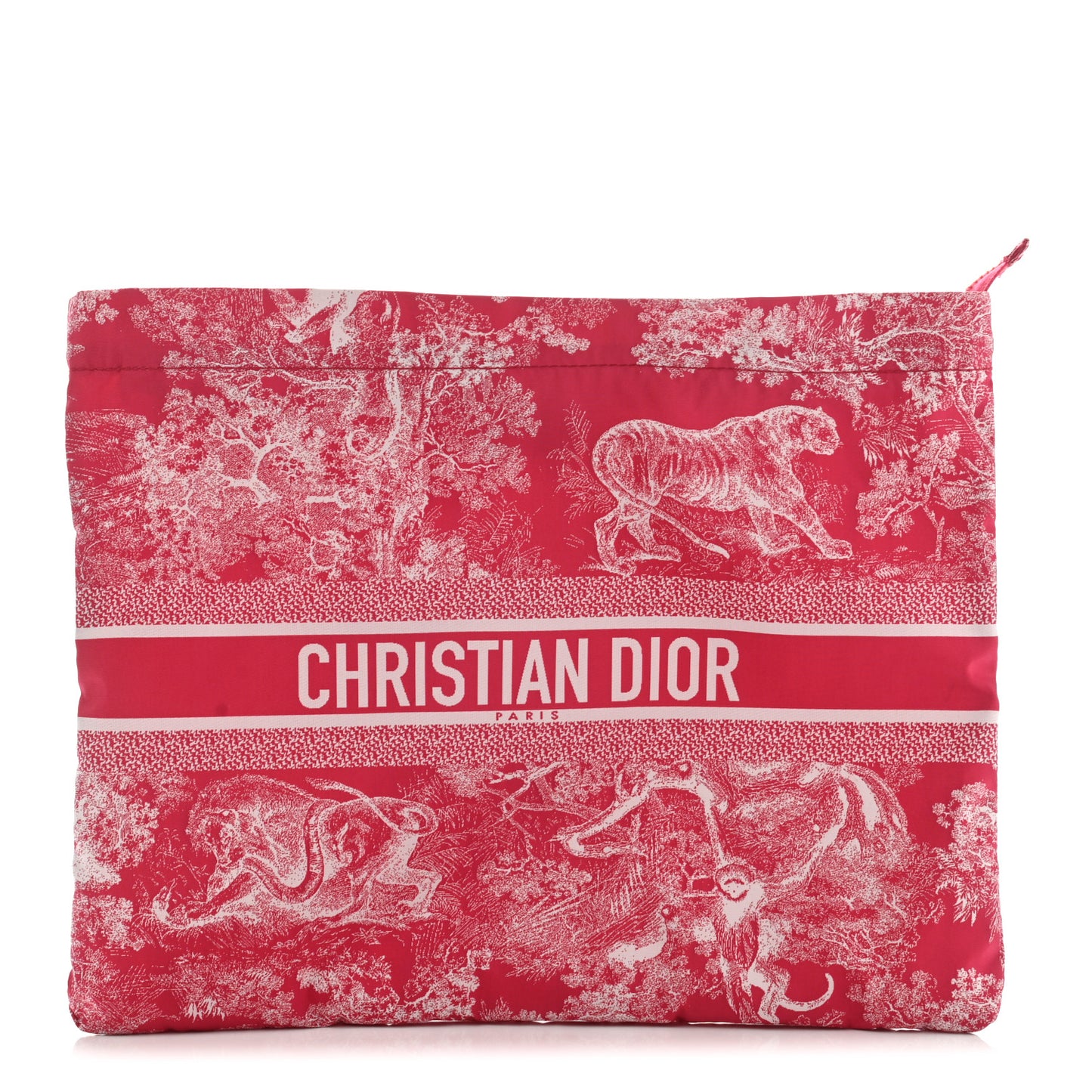Canvas Embroidered Toile De Jouy Diortravel Zipped Pouch Raspberry
