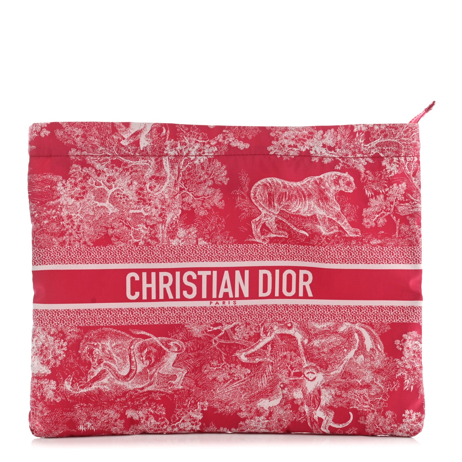 Christian Dior Canvas Embroidered Toile De Jouy Diortravel Zipped Pouch Raspberry 1 of 8