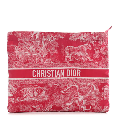 Christian Dior Canvas Embroidered Toile De Jouy Diortravel Zipped Pouch Raspberry 1 of 8