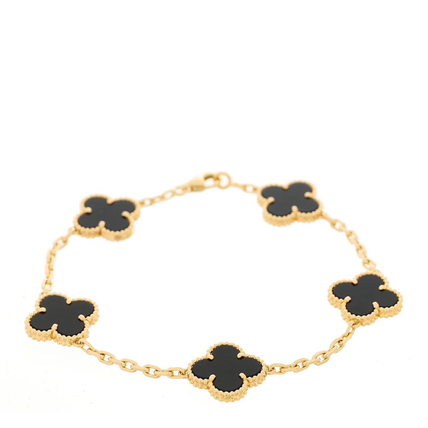 18K Yellow Gold Black Onyx 5 Motifs Vintage Alhambra Bracelet