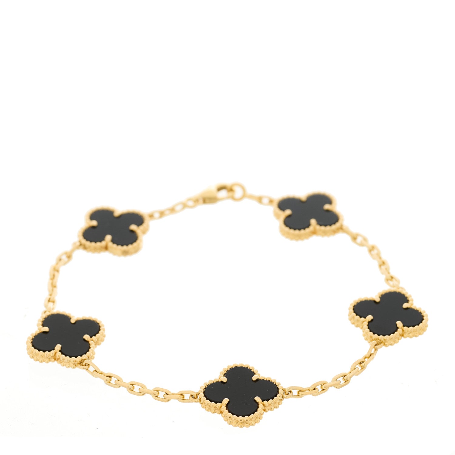 Van Cleef & Arpels 18K Yellow Gold Black Onyx 5 Motifs Vintage Alhambra Bracelet 1 of 5