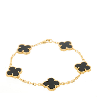 Van Cleef & Arpels 18K Yellow Gold Black Onyx 5 Motifs Vintage Alhambra Bracelet 1 of 5