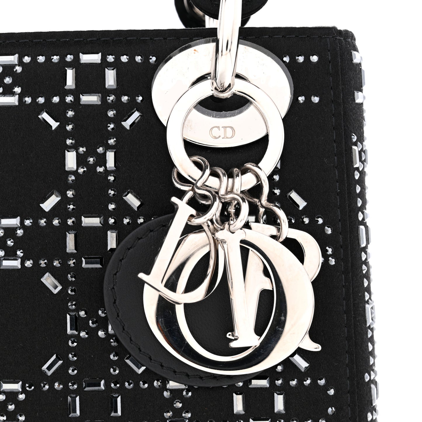 Satin Crystal Cannage Mini Lady Dior Black