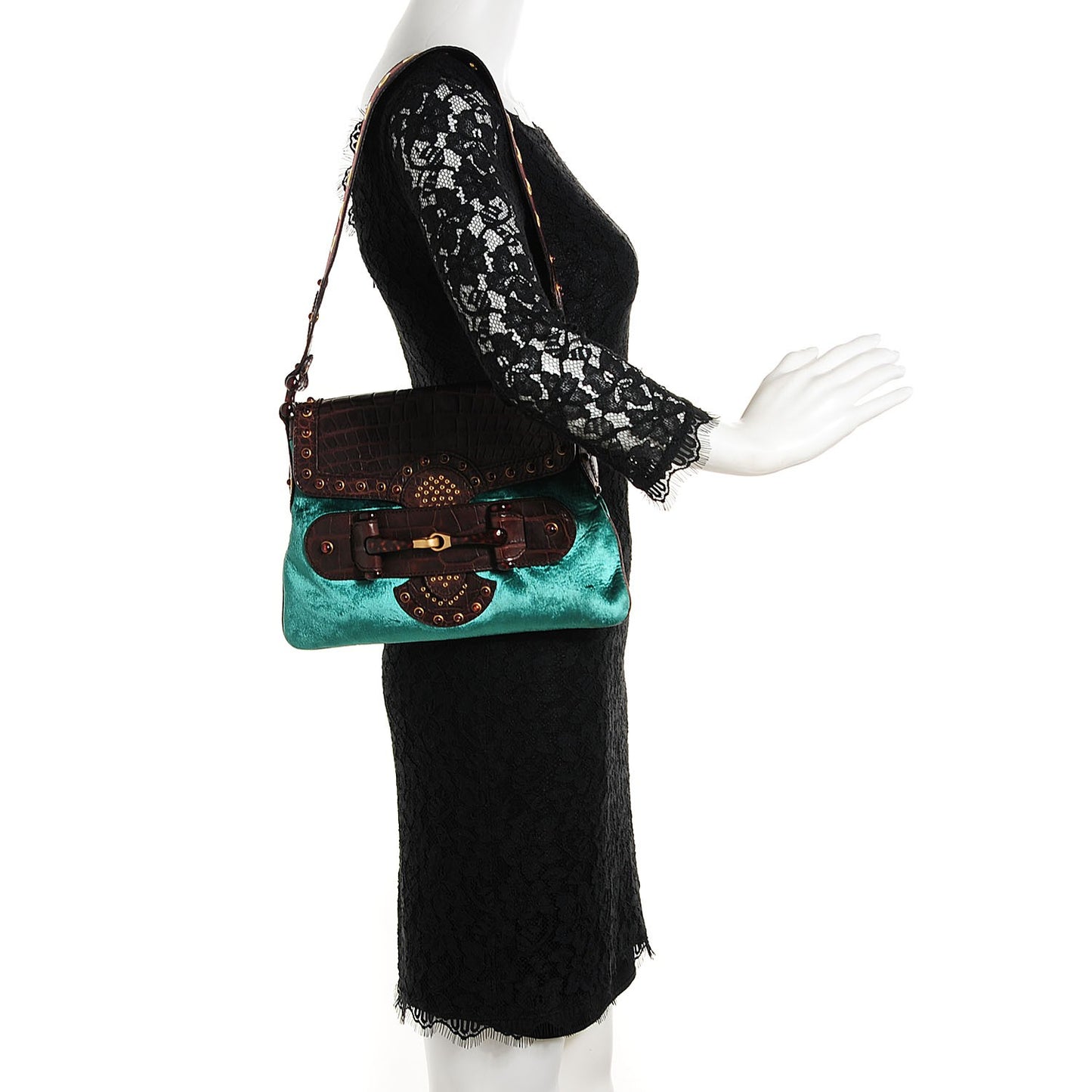 Velvet Alligator Studded Pelham Flap Bag