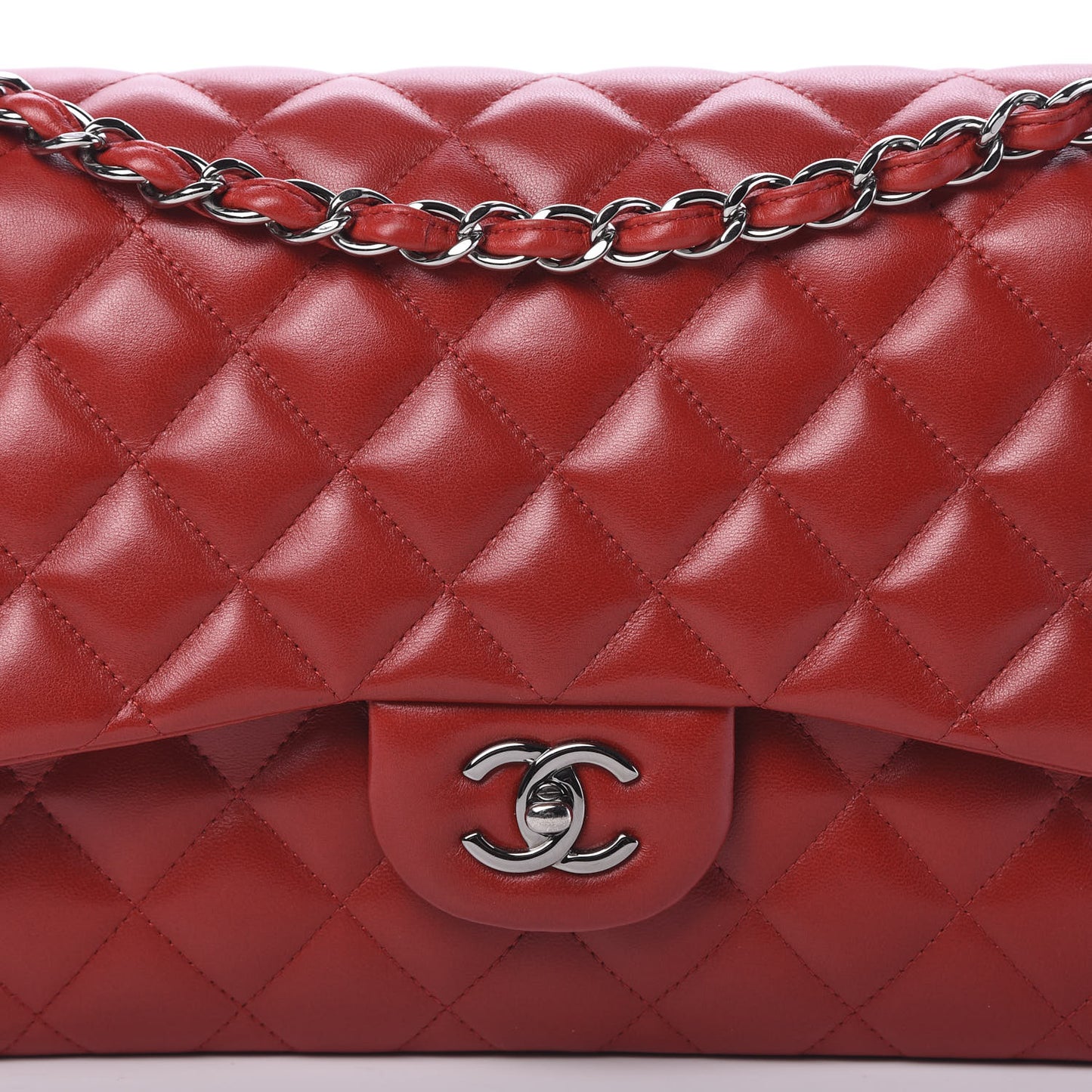 Lambskin Quilted Jumbo Double Flap Red