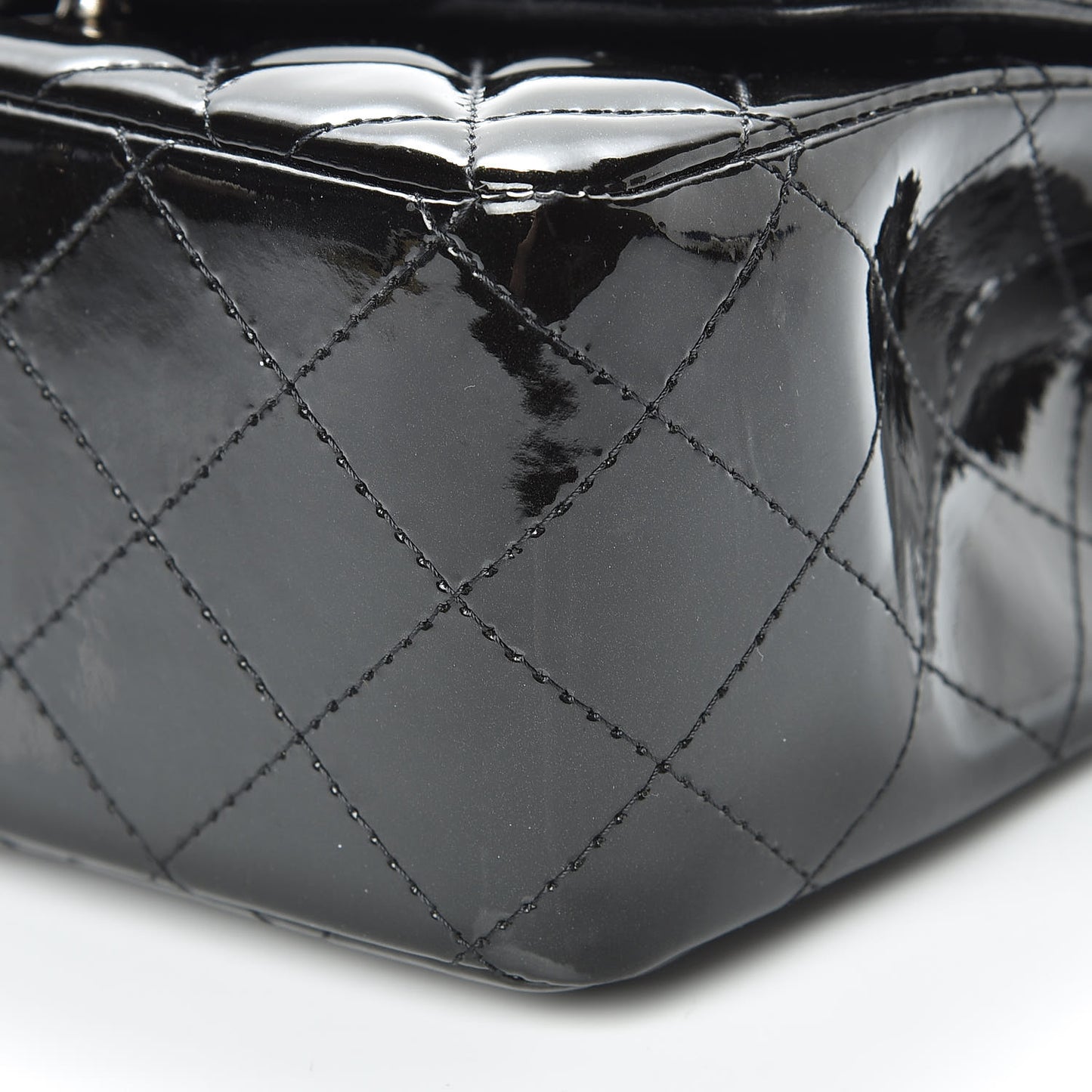Patent Calfskin Sparkle Quilted Mini Square Flap Black