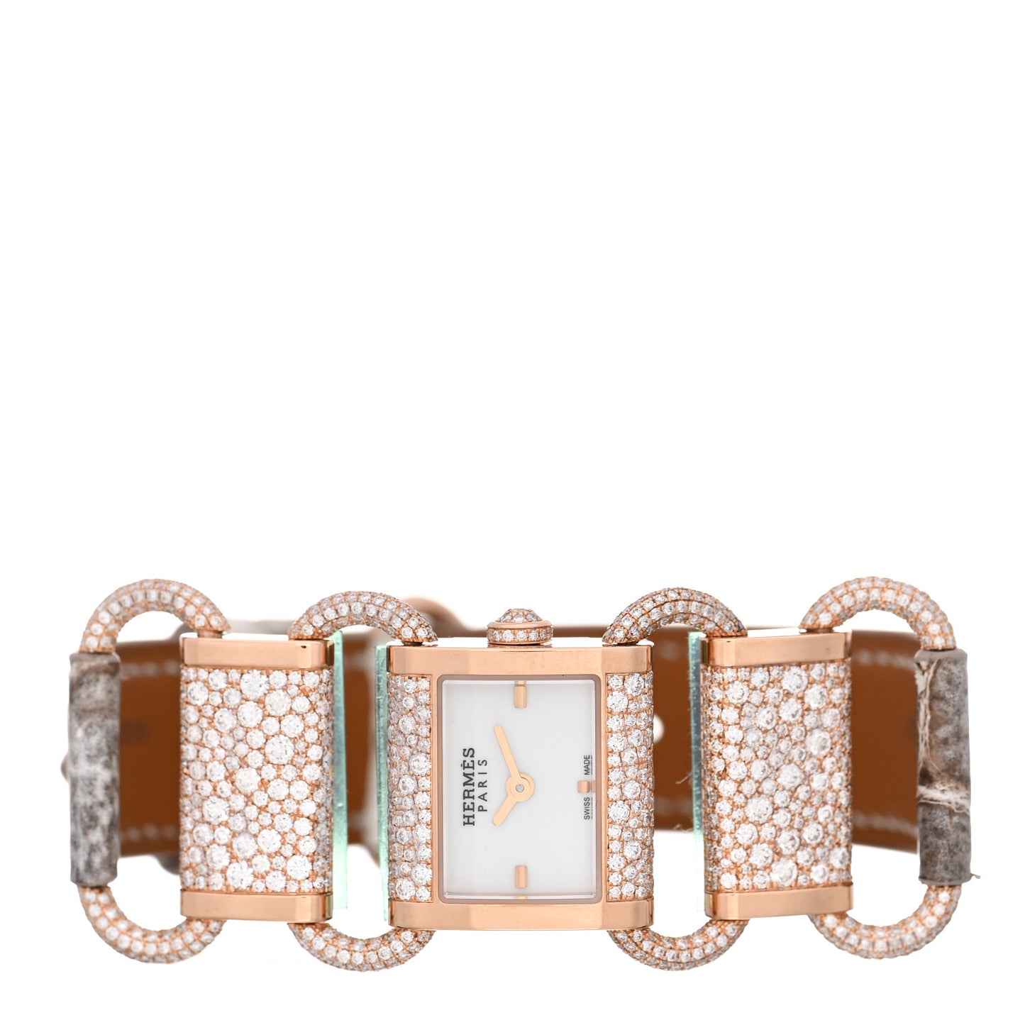 18K Rose Gold Crocodile Diamond 17mm Klikti Quartz Watch Himalayan