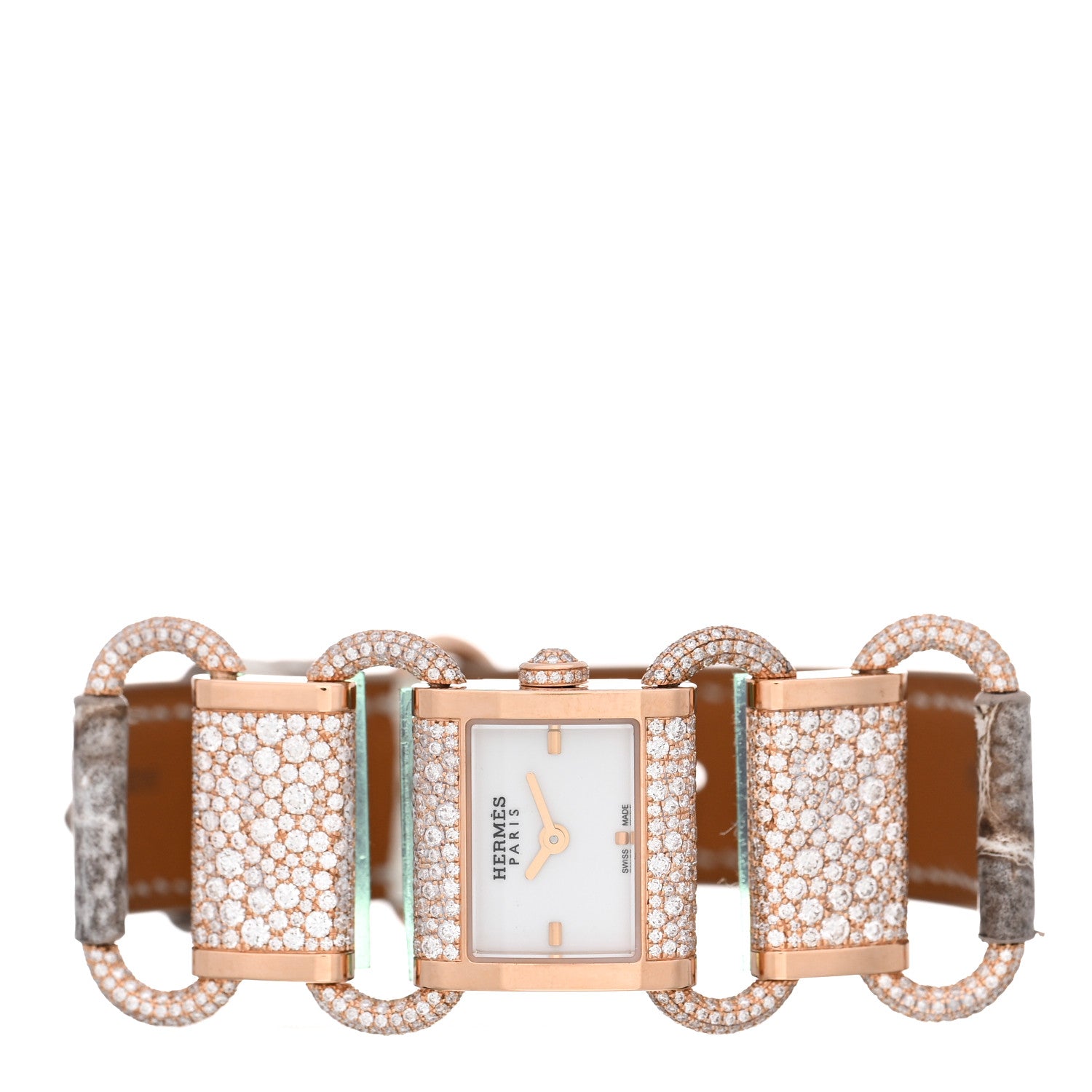 Hermes 18K Rose Gold Crocodile Diamond 17mm Klikti Quartz Watch Himalayan 2 of 5