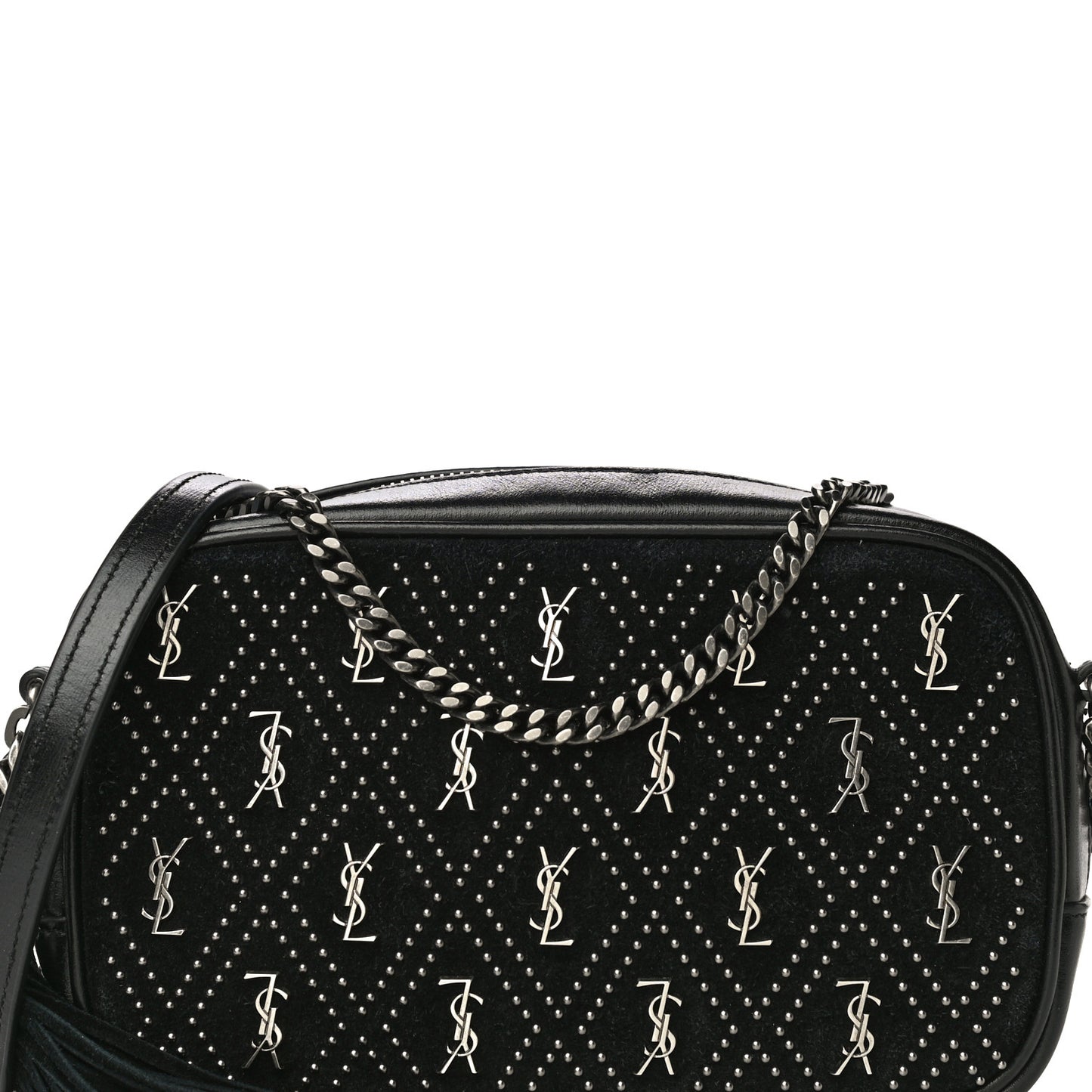 Suede Calfskin Embellished Mini Monogram Lou Camera Bag Black