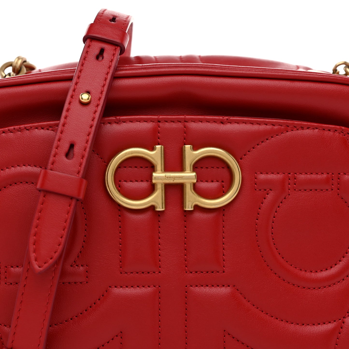 Calfskin Quilted Gancini Camera Bag Red