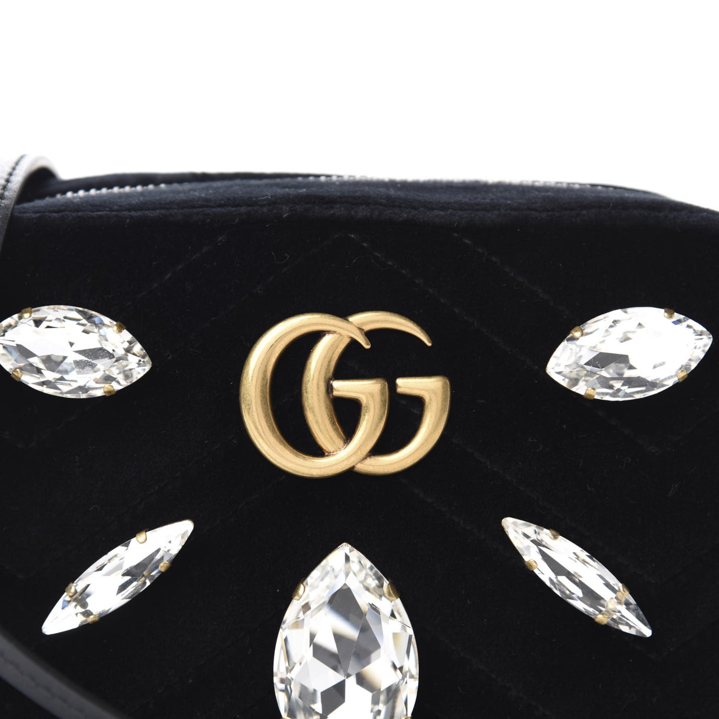 Velvet Matelasse Marquise Crystals Mini GG Marmont Chain Shoulder Bag Black