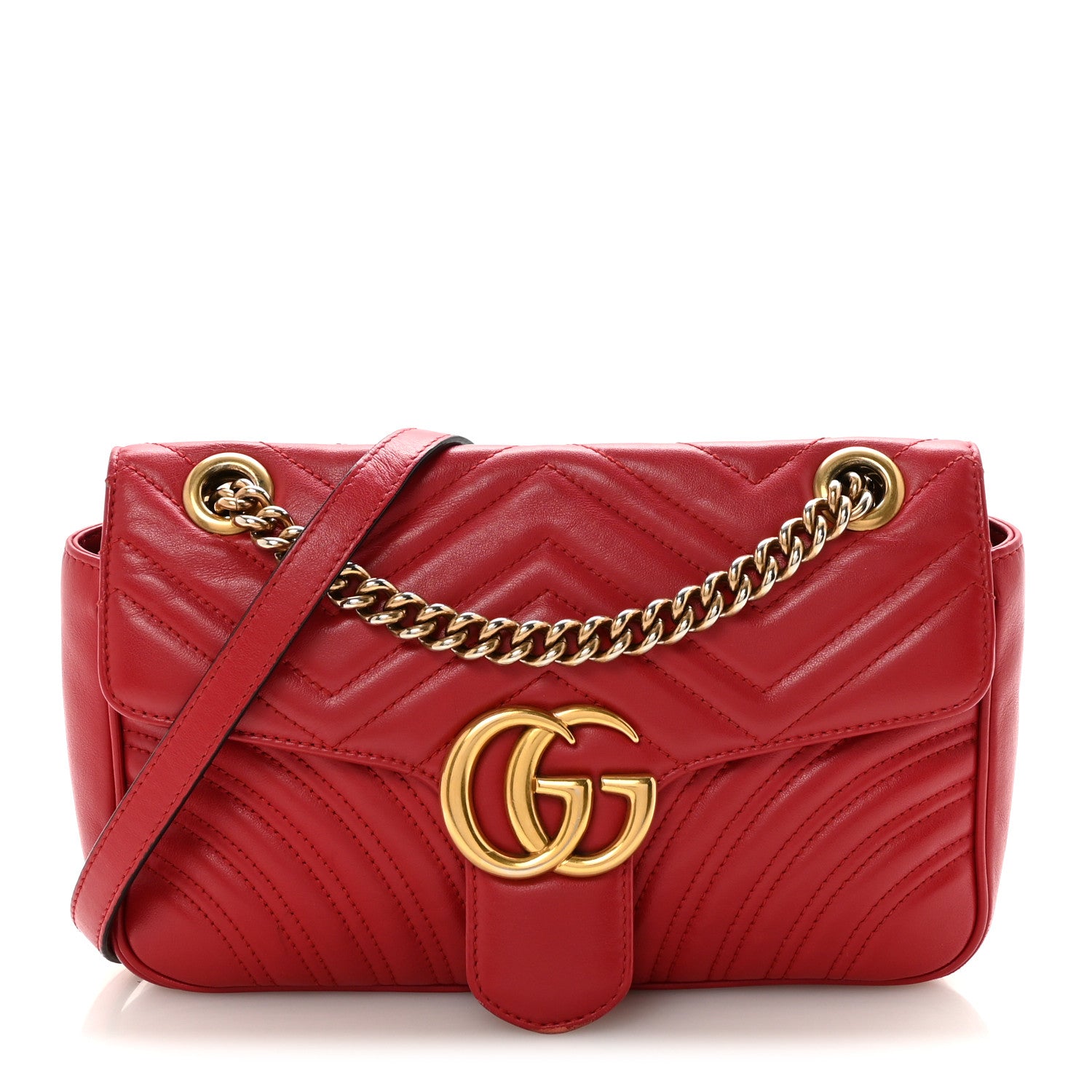 Gucci Calfskin Matelasse Small GG Marmont Shoulder Bag Hibiscus Red 1 of 10