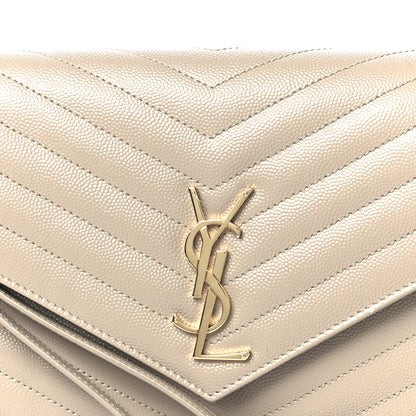 Saint Laurent Grain De Poudre Matelasse Chevron Monogram Envelope Clutch Dark Beige 8 of 10