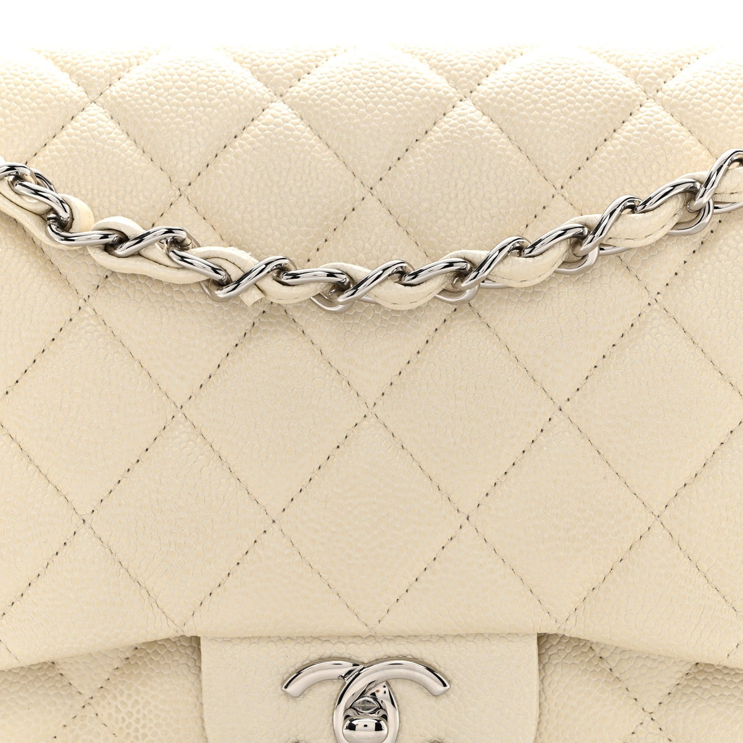 Caviar Quilted Jumbo Double Flap White
