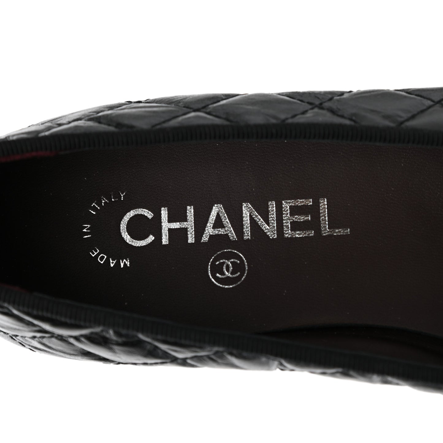 Aged Calfskin Quilted CC Cap Toe Ballerina Flats 38 Black