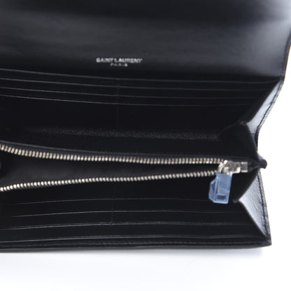 Saint Laurent Calfskin Crocodile Embossed Monogram Flap Wallet Black 5 of 10