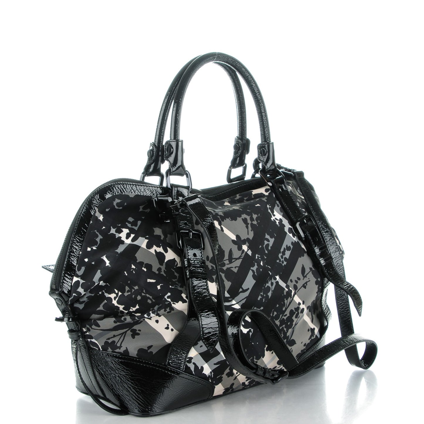 Nylon Beat Check Floral Large Florence Tote Black
