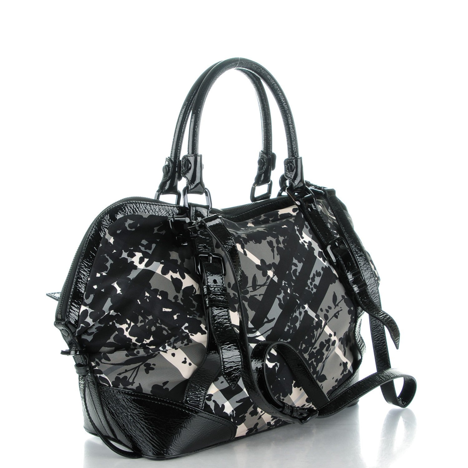 Burberry Nylon Beat Check Floral Large Florence Tote Black 3 of 9