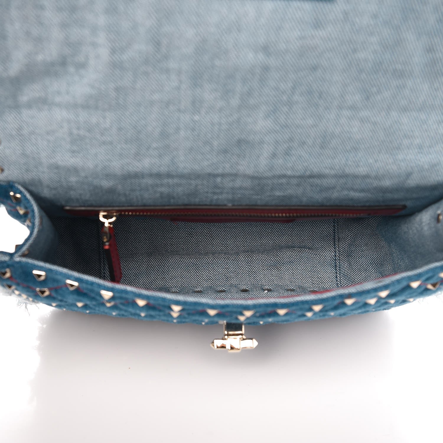 Valentino Garavani Denim Fringe Medium Rockstud Spike Shoulder Bag Blue 5 of 6