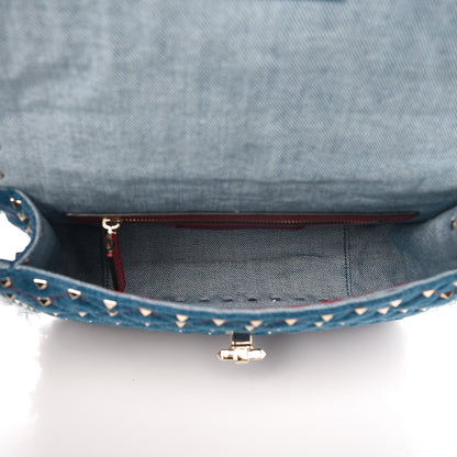 Valentino Garavani Denim Fringe Medium Rockstud Spike Shoulder Bag Blue 5 of 6